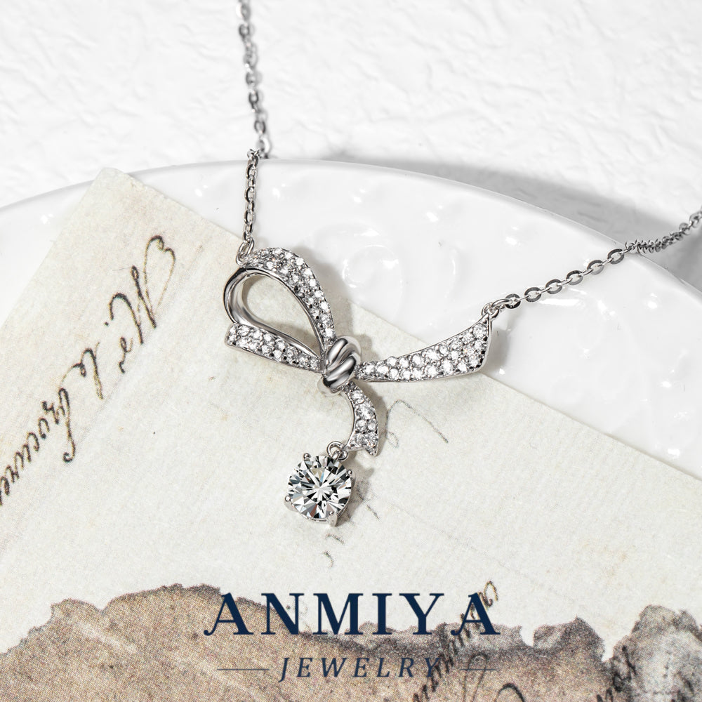 Anmiya Bowknot Moissanite Choker Necklace – 925 Sterling Silver