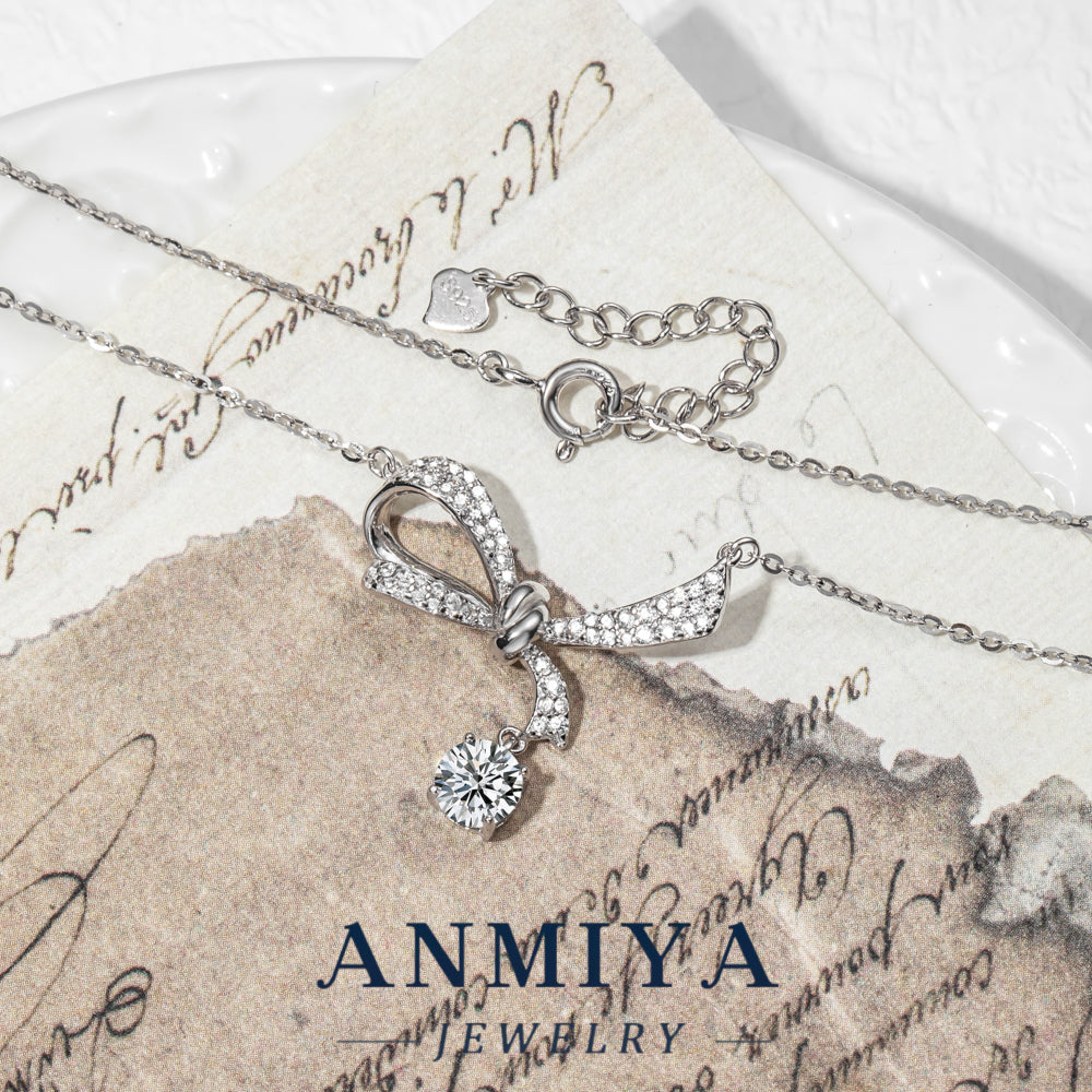 Anmiya Bowknot Moissanite Choker Necklace – 925 Sterling Silver