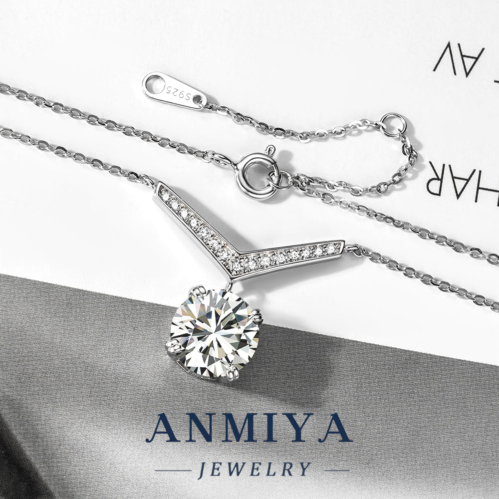 Anmiya Chic Moissanite Pendant Necklace – 925 Sterling Silver
