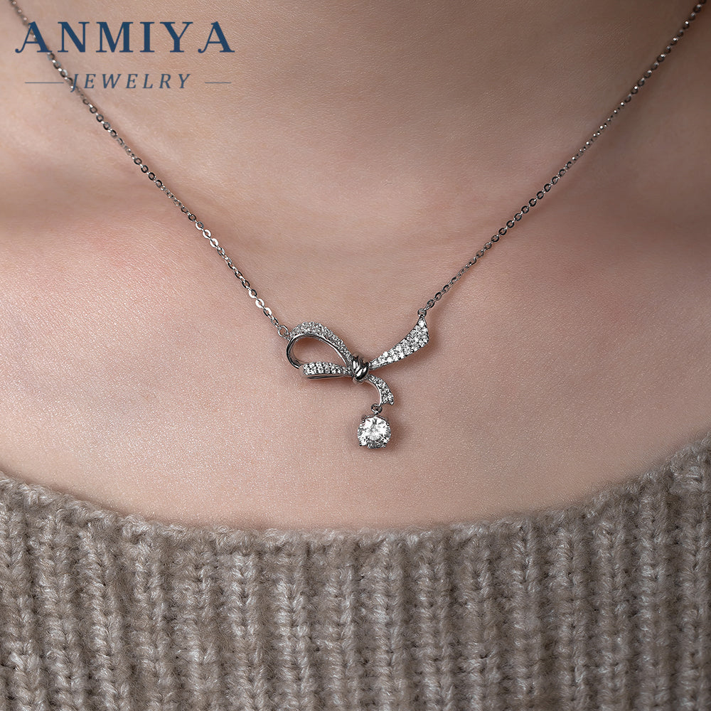 Anmiya Bowknot Moissanite Choker Necklace – 925 Sterling Silver