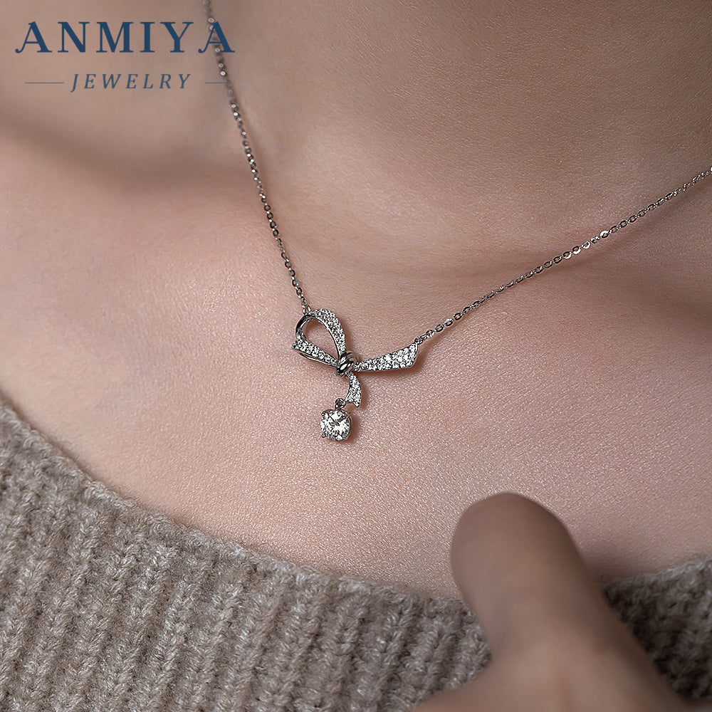 Anmiya Bowknot Moissanite Choker Necklace – 925 Sterling Silver