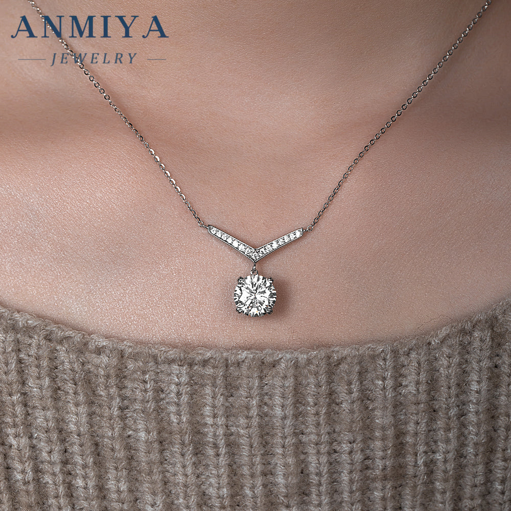 Anmiya Chic Moissanite Pendant Necklace – 925 Sterling Silver