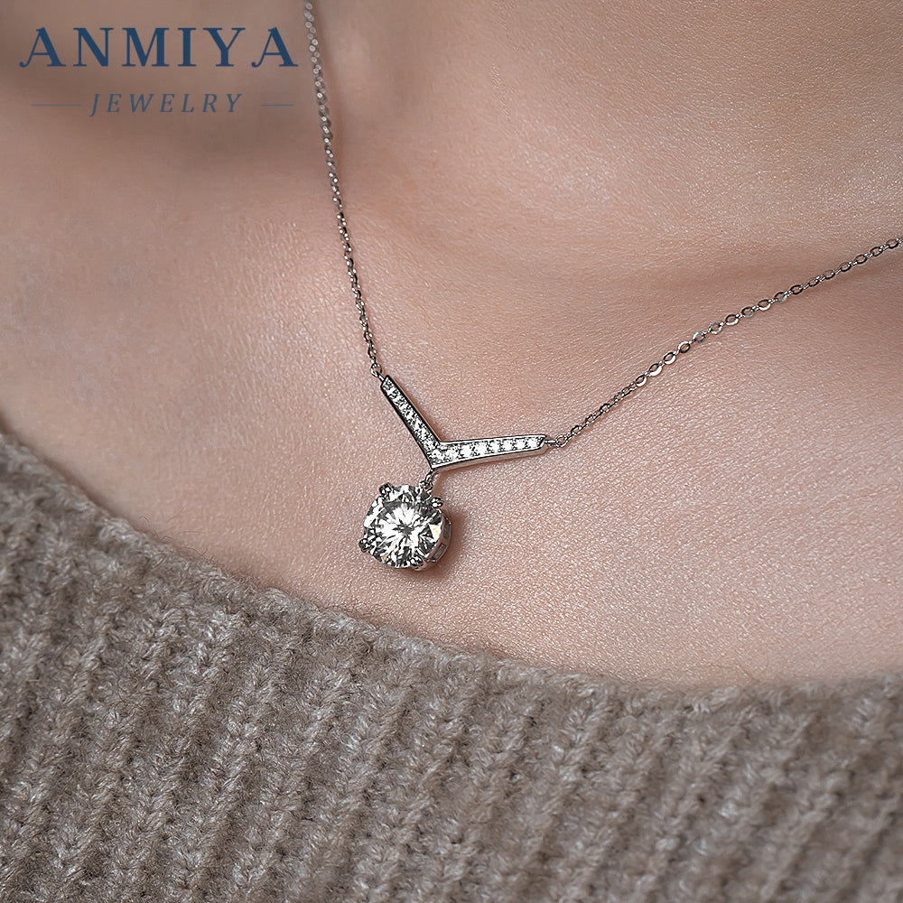 Anmiya Chic Moissanite Pendant Necklace – 925 Sterling Silver